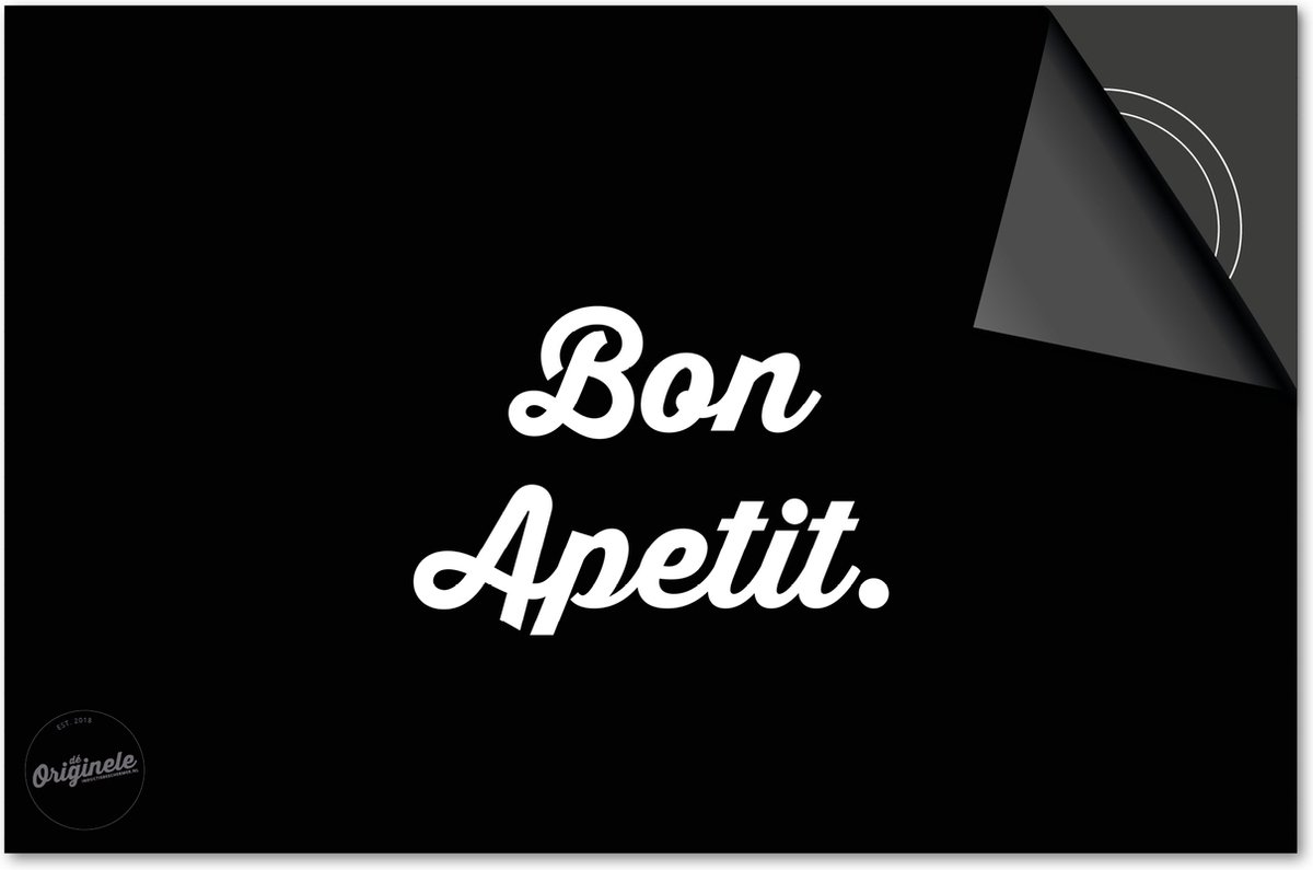 Inductie beschermer 60x60 - afdekplaat inductie mat - Dietrix Kookplaat beschermer - Base - Quotes - Bon Apetit Zwart