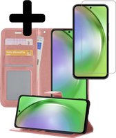 Hoesje Geschikt voor Samsung A54 Hoesje Book Case Hoes Wallet Cover Met Screenprotector - Hoes Geschikt voor Samsung Galaxy A54 Hoesje Bookcase Hoes - Rosé goud