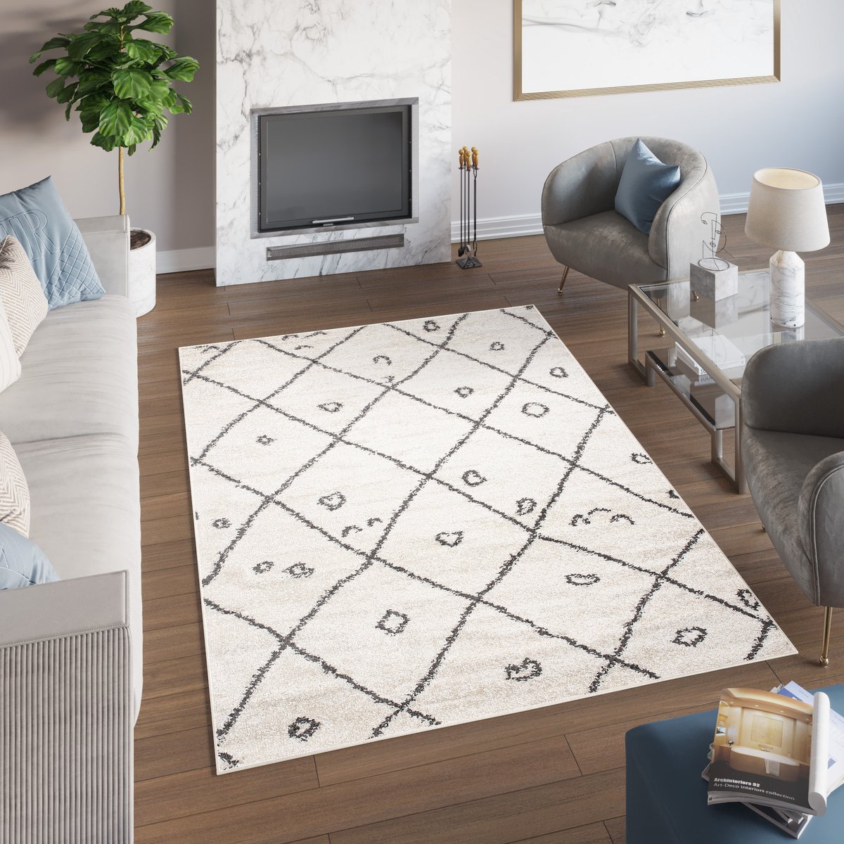 Tapiso Delhi Vloerkleed Kleed Modern Hoogpolig Tapijt Maat- 140x200