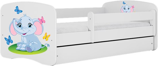 Kocot Kids - Bed babydreams wit babyolifant zonder lade zonder matras 160/80 - Kinderbed - Wit