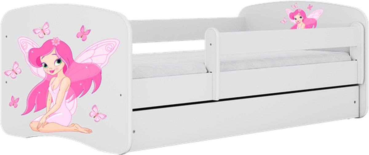 Kocot Kids - Bed babydreams wit fee met vlinders met lade zonder matras 160/80 - Kinderbed - Wit