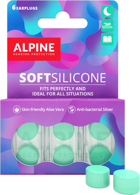 6x Alpine SoftSilicone Oordoppen - 28dB Demping & Comfortabele Snurkoplossing - Kneedbare Silicone voor Slapen, Zwemmen & Concentratie - Alpine Hearing protection