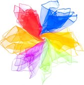 Mister M | 6 stuks kleurrijke chiffondoeken | 60x60cm dansdoeken | motorische en ritmische vaardigheden | toverdoeken in 6 zintuiglijke spelen en cascade jongleren | Incl. online video tutorial