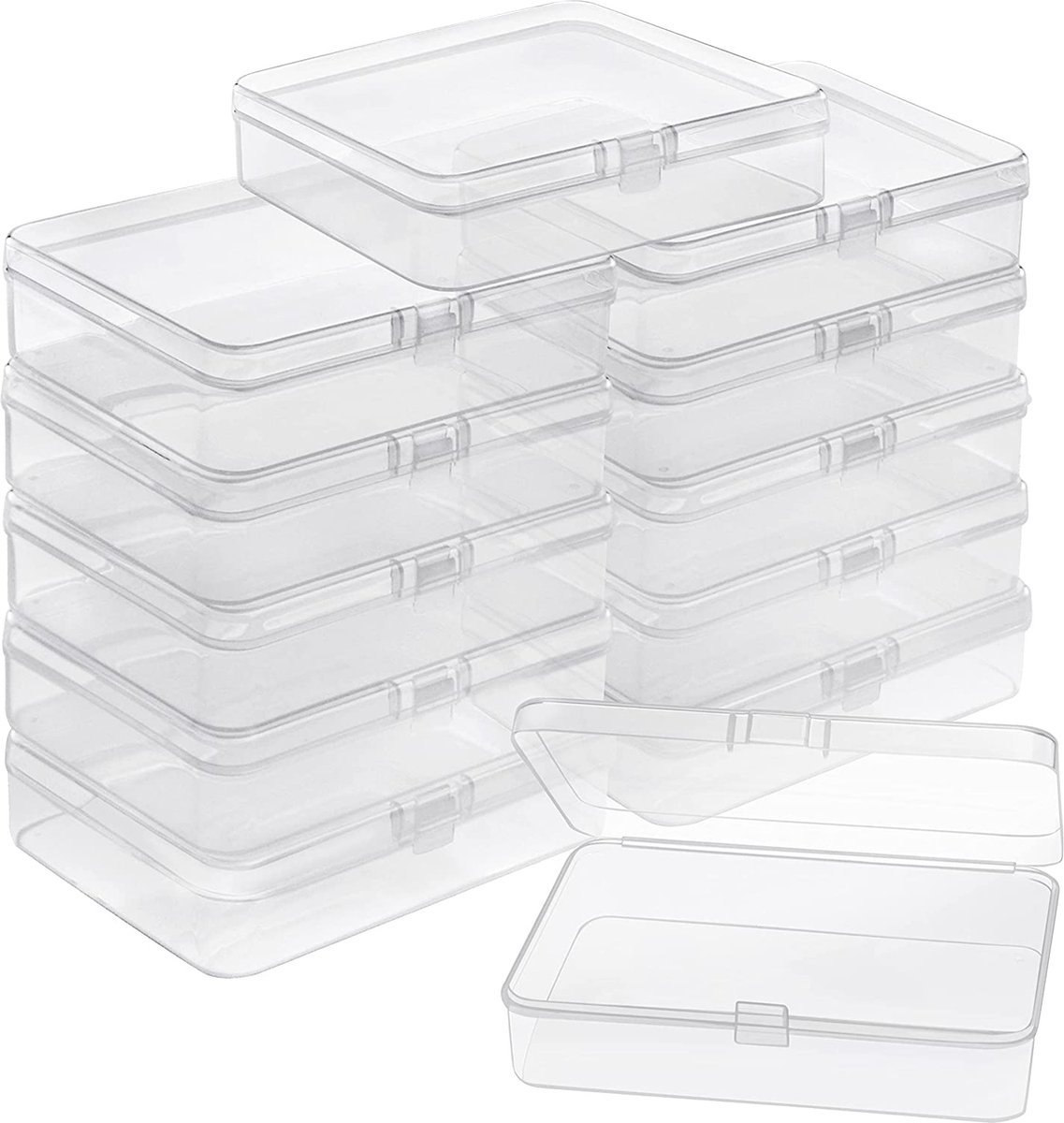 Klein Helder Plastic Opslag Dozen Containers met Scharnier Deksels (12 Pak) – L11,2 x B8,3 x H2,8cm – Mini Doosjes Voor Pillen, Kralen, Sieraden & Hobby Items