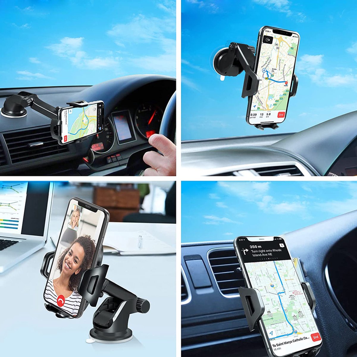 Telefoonhouder Auto - Zwart - Dashboard en Voorruit - GSM houder - 360 Graden Draaien - Breedte Aanpassing - Ventilatierooster - Zuignap - Auto houder telefoon - Carkit – foto 4