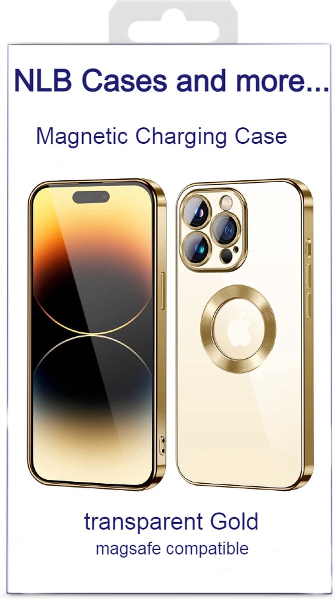 Premium MagSafe Compatibel Hoesje voor iPhone 14 Pro Magnetisch en Lensbescherming Transparant/Goud