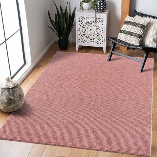 Flycarpets Junius Modern Effen Gestreept Vloerkleed - Roze - 80x300 cm