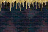 Fotobehang Bricks Gold Paint | XXL - 312cm x 219cm | 130g/m2 Vlies