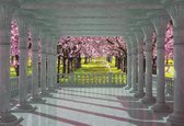 Fotobehang Cherry Trees through The Arches | XL - 208cm x 146cm | 130g/m2 Vlies