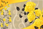 Fotobehang Roses Yellow Flowers Abstract | XXXL - 416cm x 254cm | 130g/m2 Vlies