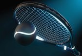 Fotobehang Tennis Racket Ball Neon | XL - 208cm x 146cm | 130g/m2 Vlies