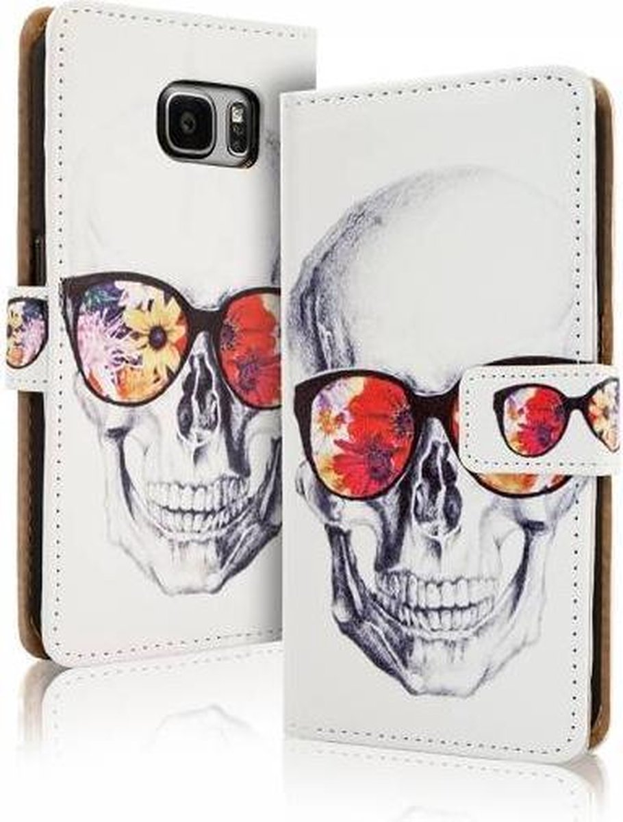 Skull gekleurde bril iPhone 6 Plus portemonnee hoesje