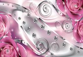 Fotobehang Pink Floral Diamond Abstract Modern | PANORAMIC - 250cm x 104cm | 130g/m2 Vlies