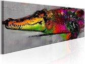 Schilderij - Gekleurde Alligator , grijs multi kleur