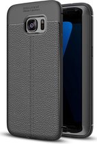 Samsung Galaxy S7 Edge Hoesje TPU Met Leren Textuur Zwart