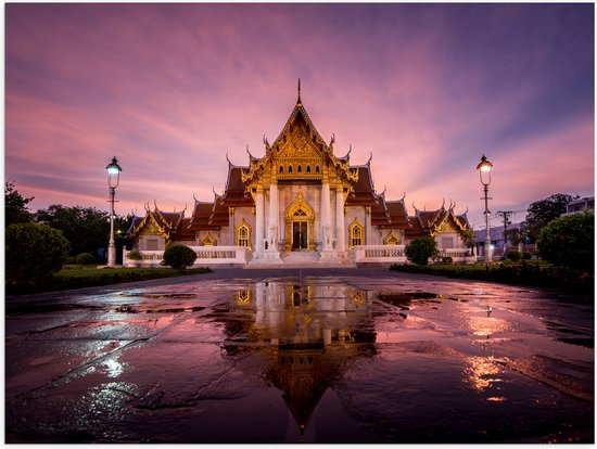 Poster Glanzend – Boeddhistische Wat Benchamabophit Tempel met Gouden Details in Bangkok, Thailand - 40x30 cm Foto op Posterpapier met Glanzende Afwerking