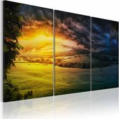 Schilderij - Land van de Rijzende Zon, 3luik ,  wanddecoratie , premium print op canvas