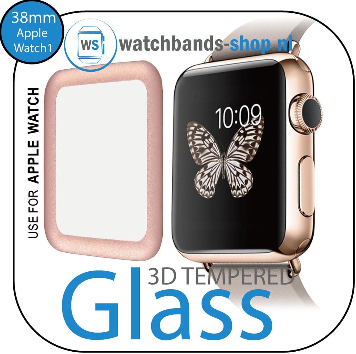 Screenprotector - Apple Watch 38mm - roségoud rand - 3D gehard glas