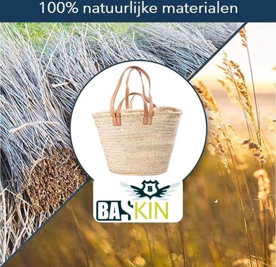 Strandtas - Riet - 100% Natuurlijke Materialen - Boodschappentassen - 50 (L) x 45 (H) x 18 (D) cm - Strandtassen - Rieten strandtas - Lange en korte hengsel