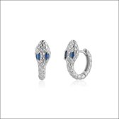 Zilveren Mini Oorringetjes Slang 10mm - Aramat Jewels Avontuur - Oorknopjes - Slangen Design - Sterling Zilver - Donkerblauw Zirkonia - Trendy - Perfect Cadeau