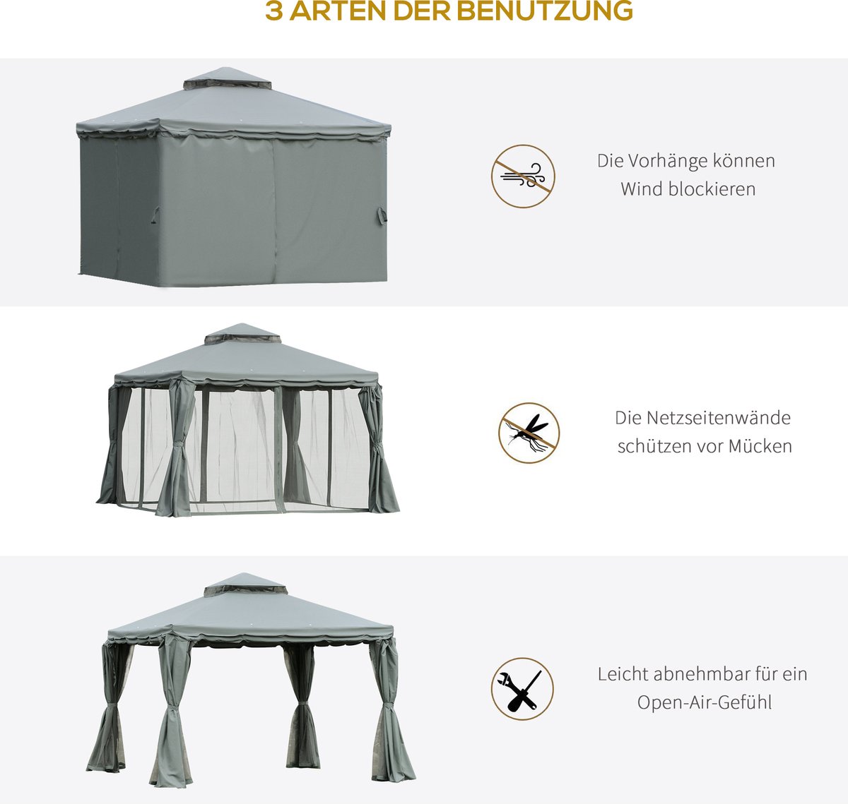 Outsunny Tuinpaviljoen Paviljoen partytent tuintent met 4 x zijwanden 3 ...