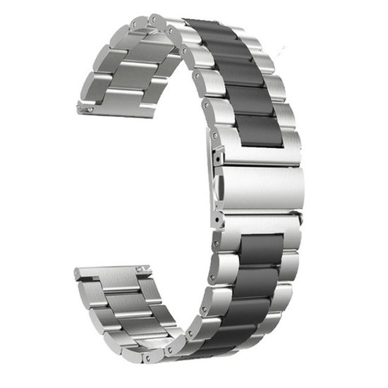 SmartphoneClip® Horlogeband - Metaal Schakel - 22mm - Zilver Zwart - Horlogebandjes