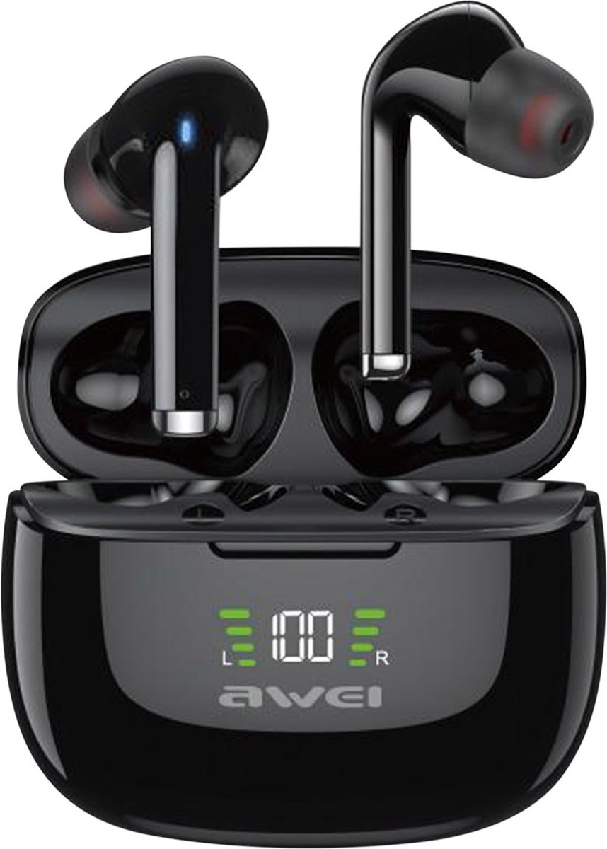 Awei In-ear draadloze koptelefoon met LED-indicator - zwart