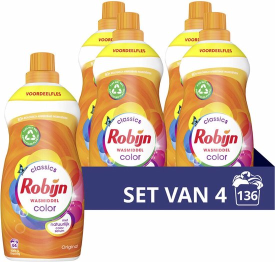 4x Robijn Klein & Krachtig Wasmiddel Color 34 Wasbeurten 1,19 liter | bol