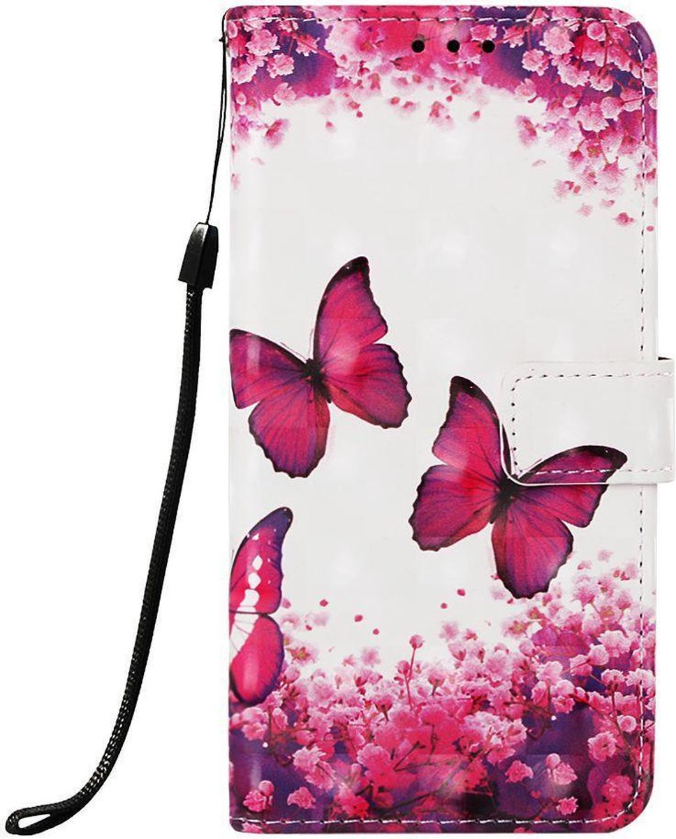 Book Case Hoesje Wallet met Vlinder Print Geschikt voor Samsung Galaxy A50