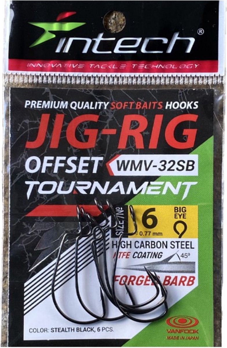Jig-Rig Offset Hook #4 - 6 stuks - PTFE Gecoat - Micro Barb - Voor