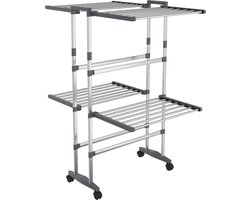 vidaXL - Droogrek - 2-laags - met - wieltjes - 60x70x106 - cm - zilverkleurig