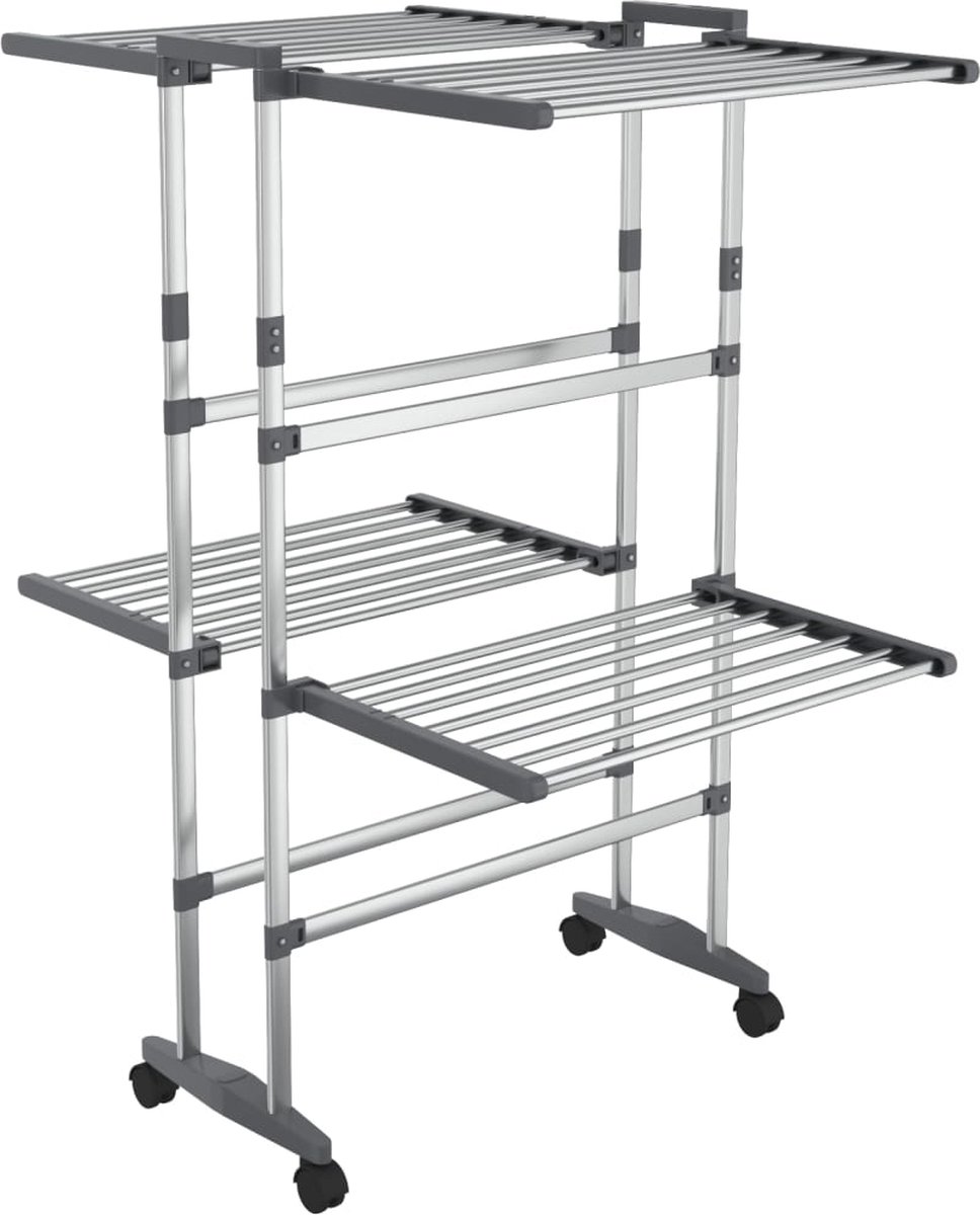 vidaXL - Droogrek - 2-laags - met - wieltjes - 60x70x106 - cm - zilverkleurig