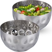 Relaxdays 2x saladeschaal zilver - Ø 15 cm - saladekom rvs - serveerkom - metalen schaal