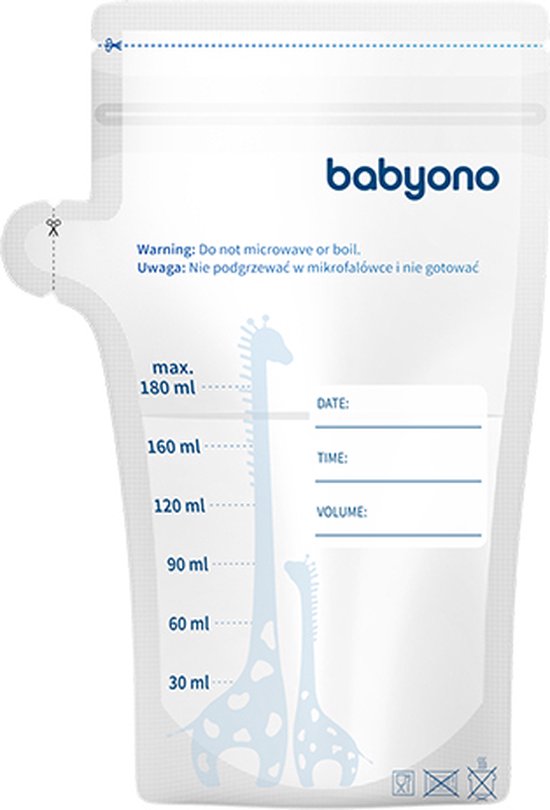 Babyono - Moedermelk Bewaarzakjes - Moedermelkbewaarzakjes - Gemakkelijke etiketteren - 180 ml - 30 stuks - 1084 - Babyono