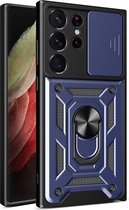Coque Samsung Galaxy S23 Ultra - Coque MobyDefend Armor avec Ring rotatif - Blauw - Coque pour téléphone portable - Coque adaptée pour : Samsung Galaxy S23 Ultra
