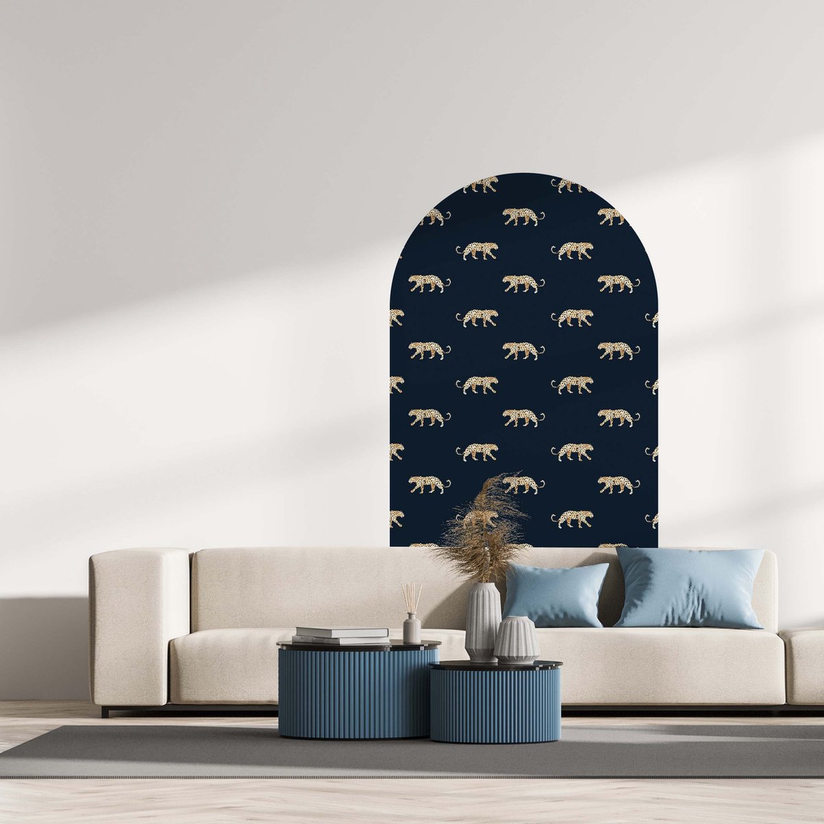ZELFKLEVENDE BEHANG BOOG STICKER - LEOPARD NAVY