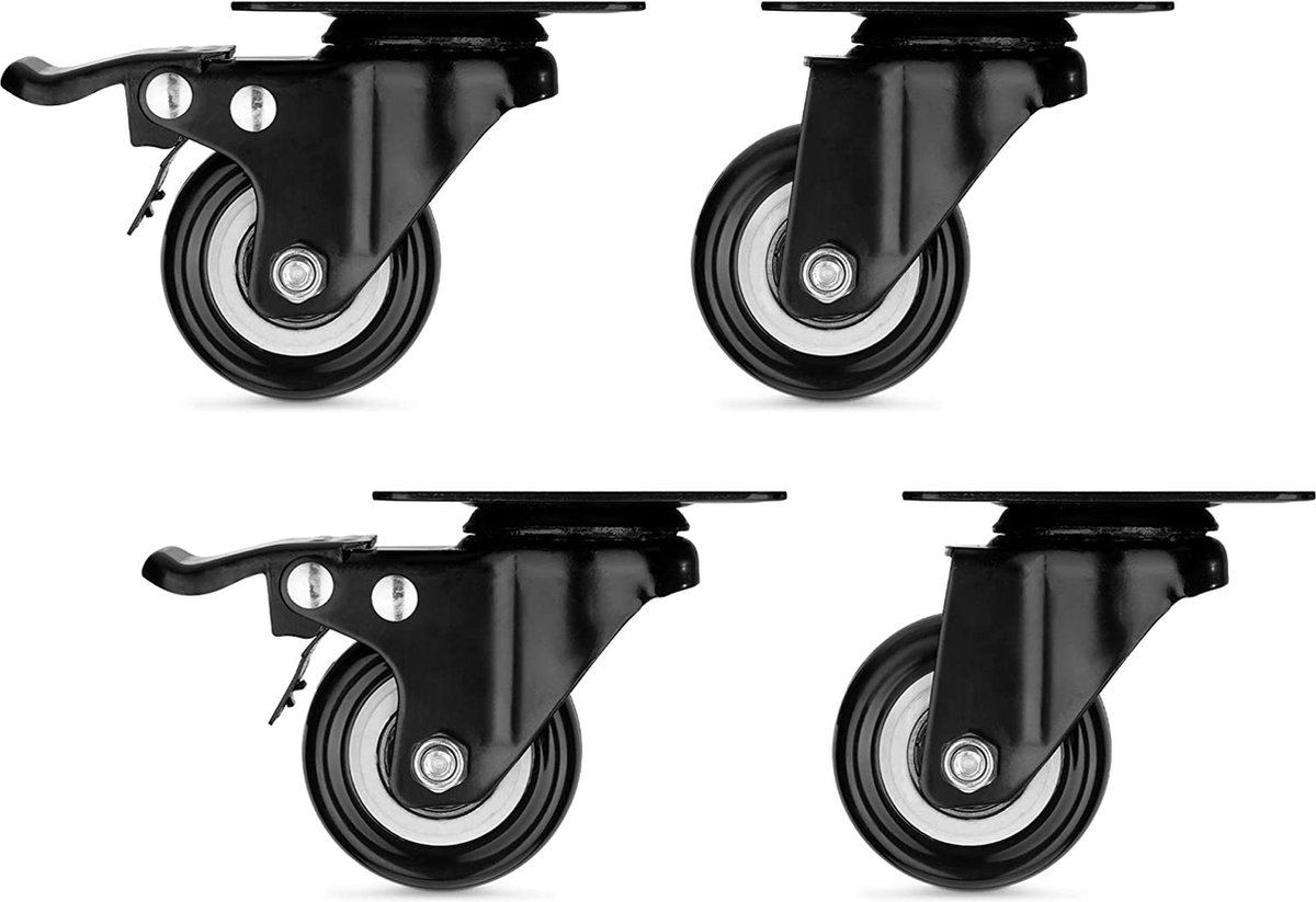 Zwaarlast Zwenkwielen / Trolley Wielen voor Meubels - Rubberen Zware Wielen - Heavy Duty Castors /Transportwielen - 180 kg