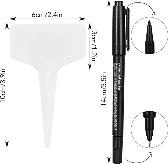 100 étiquettes en plastique pour plantes, étiquette en T réutilisable avec  marqueurs, étiquettes pour plantes de