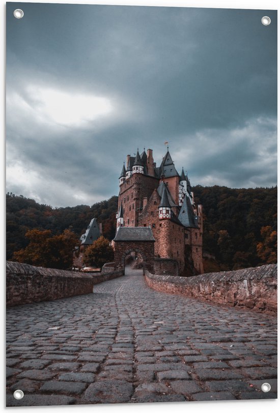 WallClassics - Poster de jardin – Chemin vers le vieux Kasteel au milieu des Forêts - 60 x 90 cm Photo sur poster de jardin (décoration murale pour l'extérieur et l'intérieur)