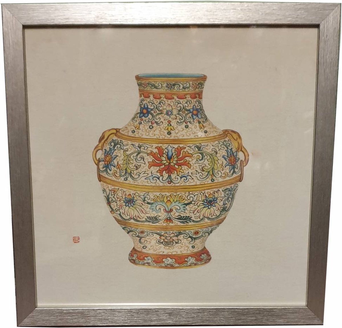 Fine Asianliving Chinees Schilderij met Lijst Chinese Vaas Porselein B33xD3xH33cm