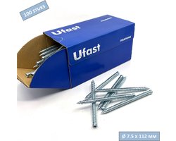 UFAST kozijnschroef Ø 7.5 x 112 mm - Cilinderkop - Verzinkt - Torx - 100 stuks