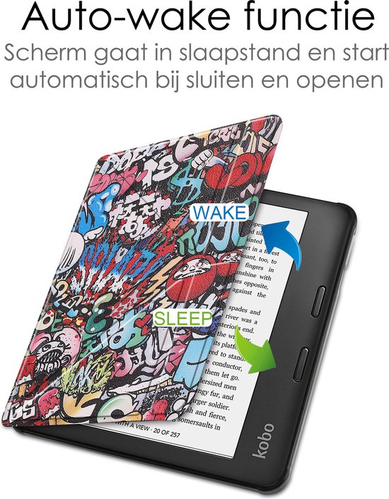 Hoes Geschikt voor Kobo Sage Hoesje Bookcase Cover Book Case Hoes Sleepcover Trifold - Graffity van Fifty Five — afbeelding 5