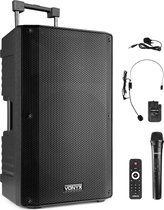 Speaker met Bluetooth - Vonyx VSA500BP - 800 Watt - Partybox - 2 draadloze mics - 1 heaset mic