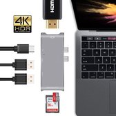 6 in 1 - Aluminium DrPhone Thunderbolt 3 - USB-C Adapter Hub - 4K HDMI - Thunderbolt 3 - Type C Hub SD/Micro SD - Lezer