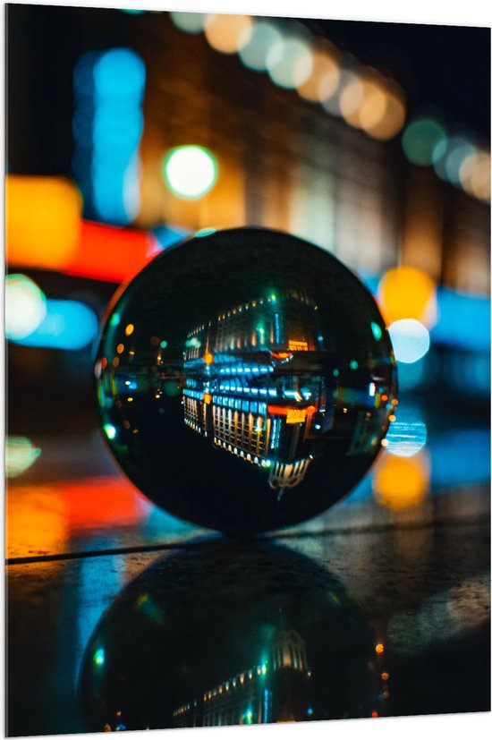 Acrylglas - Weerspiegeling van Gebouw met Gekleurd Licht - 100x150 cm Foto op Acrylglas (Met Ophangsysteem)