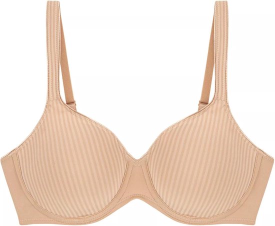 Huidkleurige beha met verticale ribbeltextuur, verstelbare bandjes en naadloze cups.