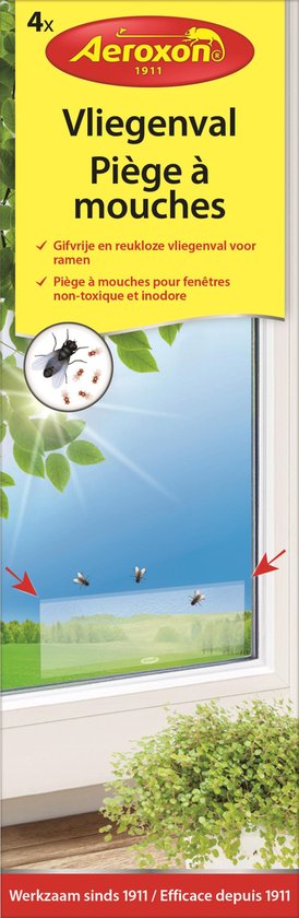 Aeroxon – Vliegensticker – Voor venster – Vliegenval - Vliegenvanger - Vliegenvangers plakstrip – 4 stuks