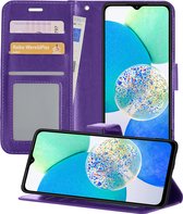 Hoesje Geschikt voor Samsung A14 Hoesje Book Case Hoes Wallet Cover - Hoes Geschikt voor Samsung Galaxy A14 Hoesje Bookcase Hoes - Paars