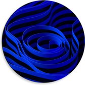 Dibond Muurcirkel - Willekeurige Abstracte Blauwe en Zwarte Strepen - 50x50 cm Foto op Aluminium Muurcirkel (met ophangsysteem)