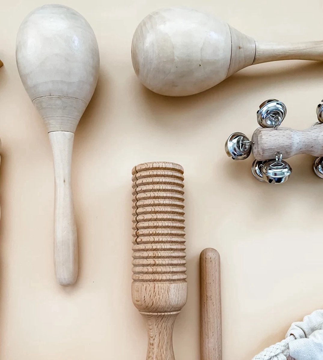 WoodyDoody Montessori Speelgoed Muziek Instrumenten Set van Hout Hoogwaardig Houten Speelgoed Instrumenten Set - Educatief Speelgoed Muziek Set 14 Delig van Hout - Leren Instrumenten Spelen Set - incl Linnen Opbergtas — afbeelding 2